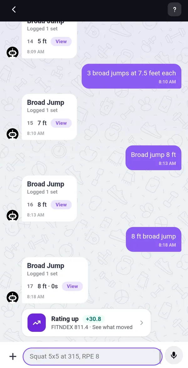 Logging training in the app by typing a note and getting a record back